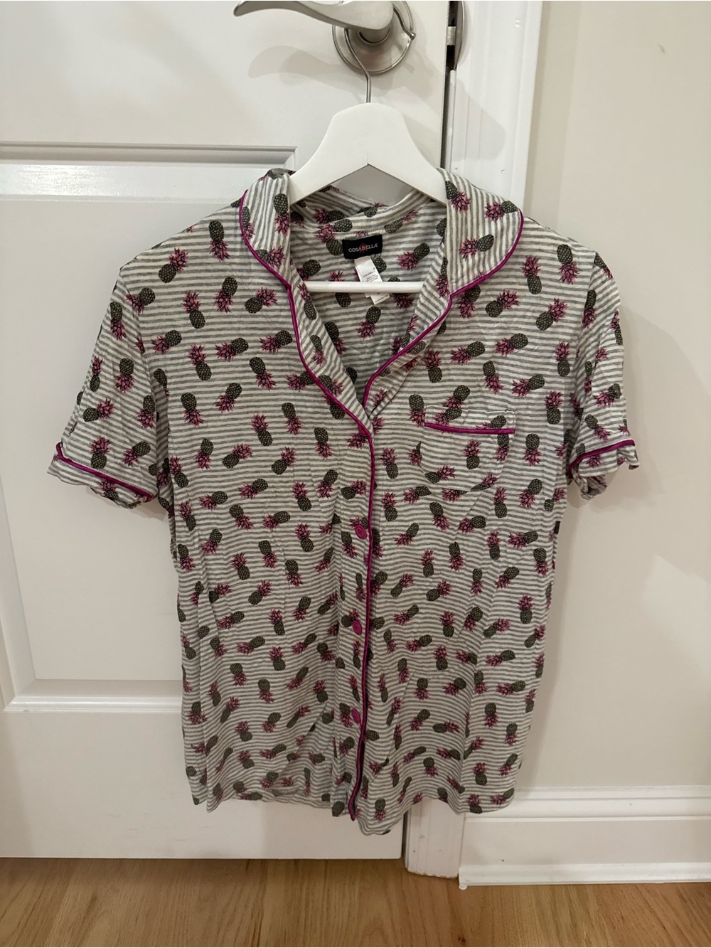 Cosabella Short-Sleeve Pineapple Print Pajama Top - White, Pink, Green
